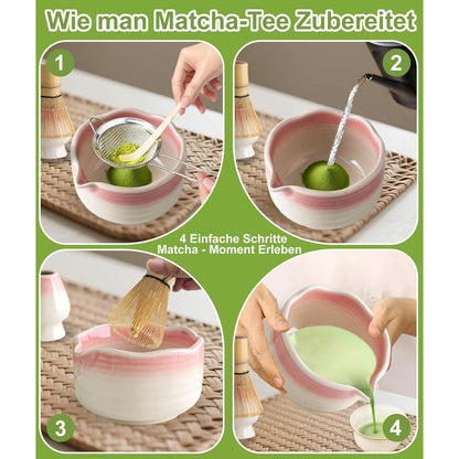 Matcha Set 7-teilig | Handgefertigter Bambus Besen & Keramik Schale