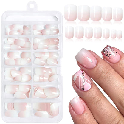 144 kurze Ombre Press-on-Nägel Weiß Pink Damen Nagelset