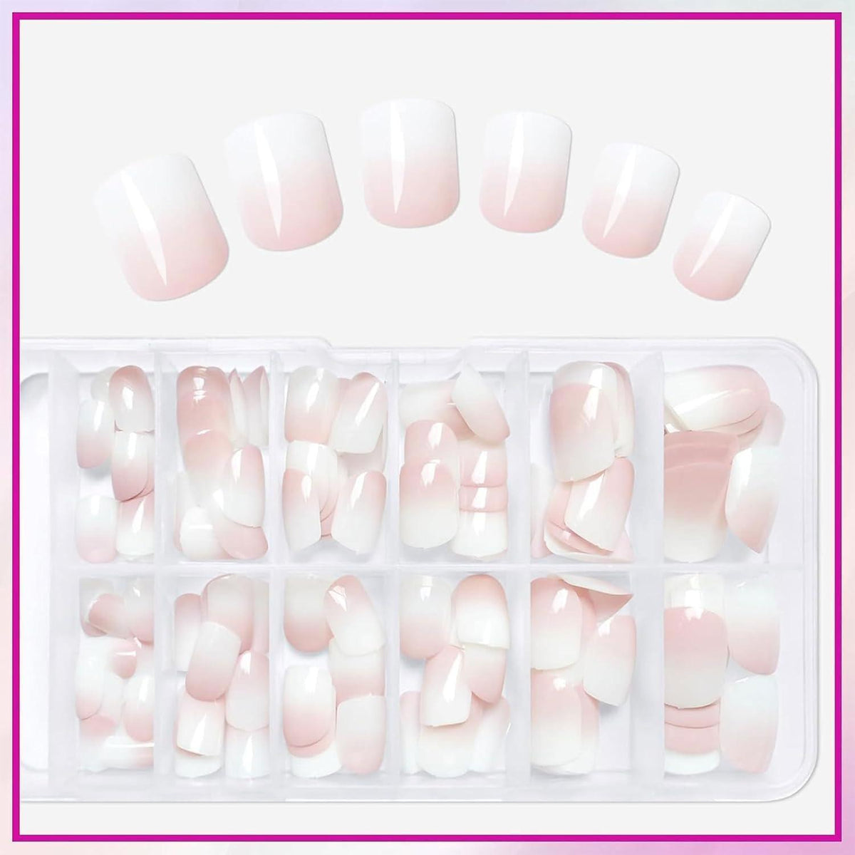144 kurze Ombre Press-on-Nägel Weiß Pink Damen Nagelset