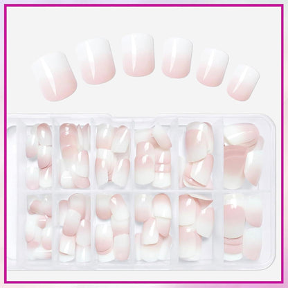 144 kurze Ombre Press-on-Nägel Weiß Pink Damen Nagelset