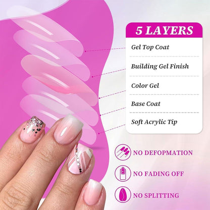 144 kurze Ombre Press-on-Nägel Weiß Pink Damen Nagelset