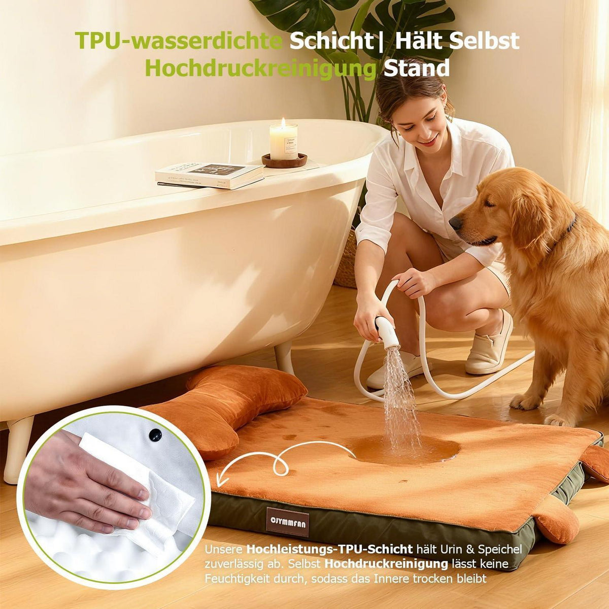 Orthopädisches Hundebett mit Memory-Schaum & Kopfkissen, Orange L