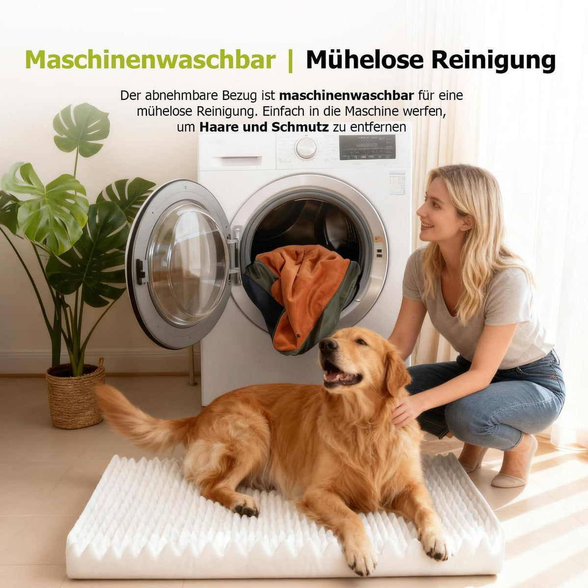Orthopädisches Hundebett mit Memory-Schaum & Kopfkissen, Orange L