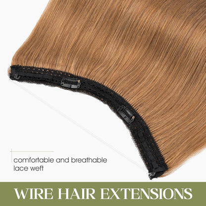 Echthaar Extension Flip-In Hellbraun 45cm mit Draht