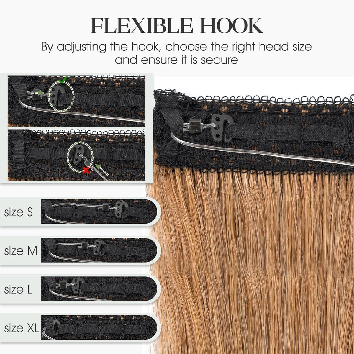 Echthaar Extension Flip-In Hellbraun 45cm mit Draht