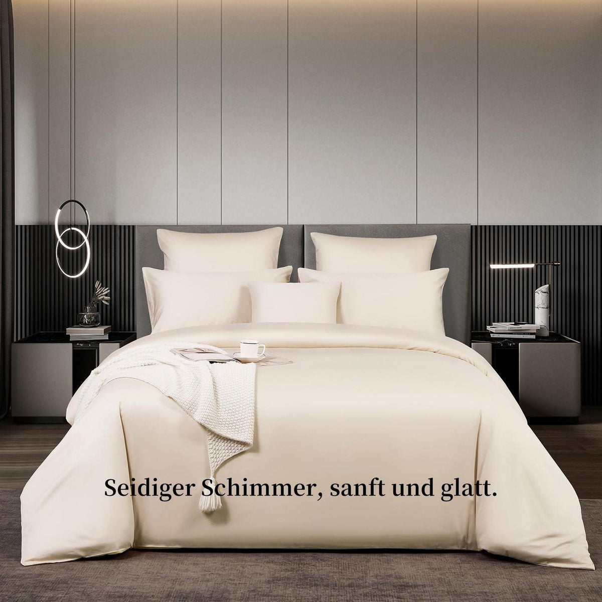 Satin Bettwäsche Set 220x240 cm Beige Baumwolle