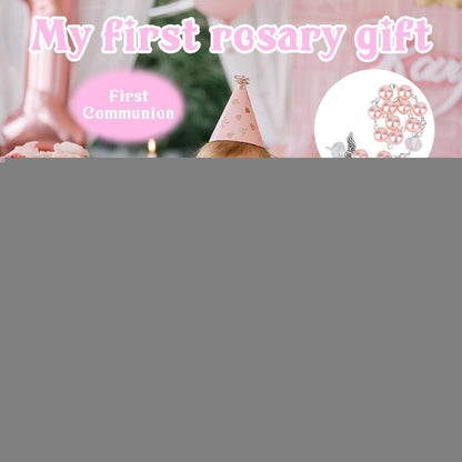 Rosenkranz Taufgeschenk mit Gedenkbox & Engelsflügel-Armband Rosa