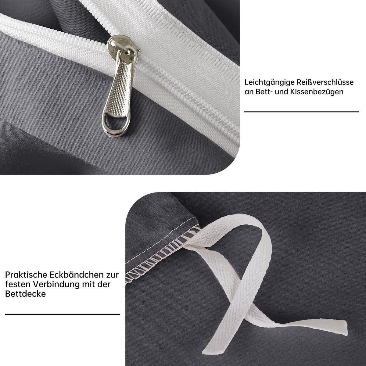 Satin Bettwäsche Set 200x200 Grau – Mako Baumwolle