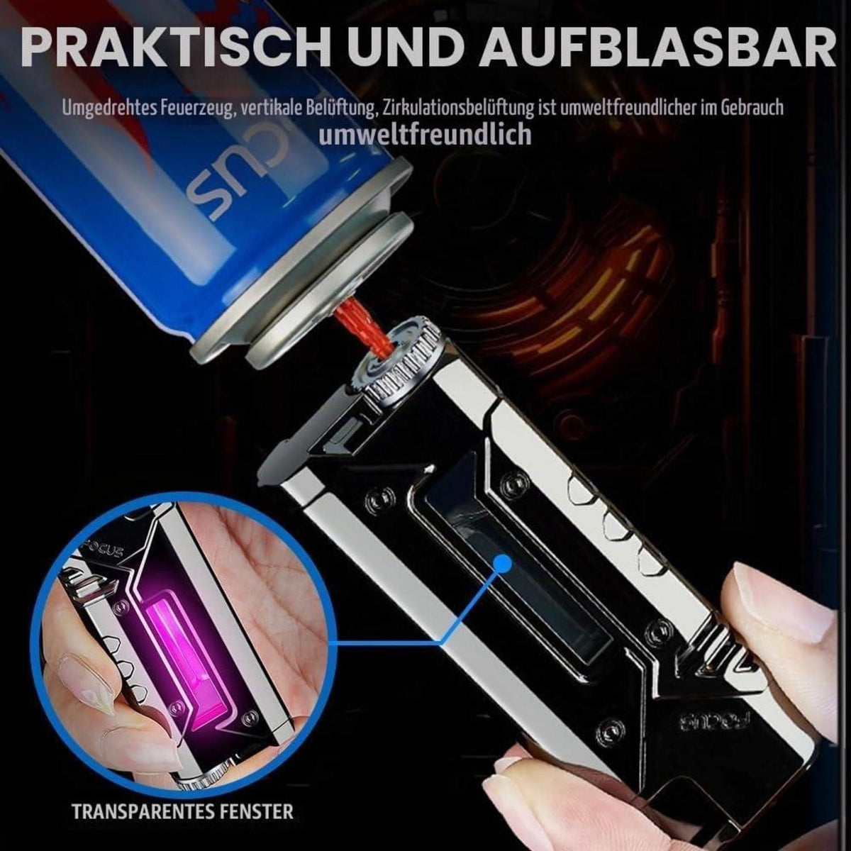 Winddichtes Sturmfeuerzeug mit LED-Licht & Nachfüllfunktion