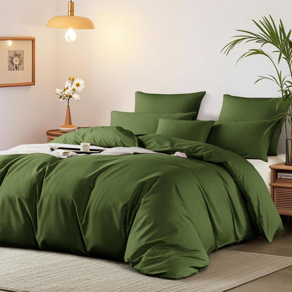 Olivgrüne Bettwäsche Set 200x200 cm Mako Satin Baumwolle