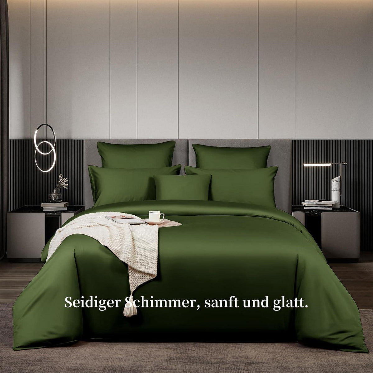 Olivgrüne Bettwäsche Set 200x200 cm Mako Satin Baumwolle