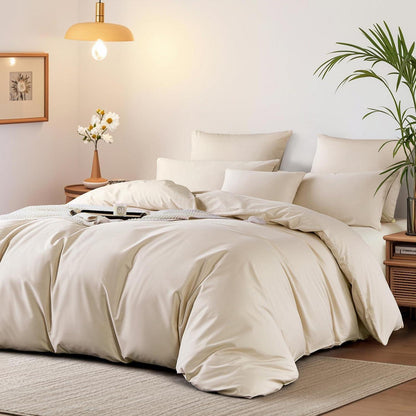 Satin Bettwäsche Set 200x200 cm Beige Baumwolle