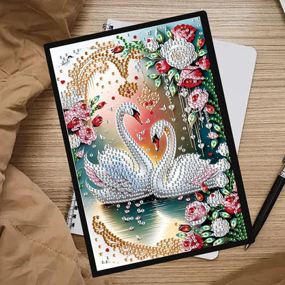 5D Diamant Painting Notizbuch Schwan A5 – Kreatives Tagebuch DIY