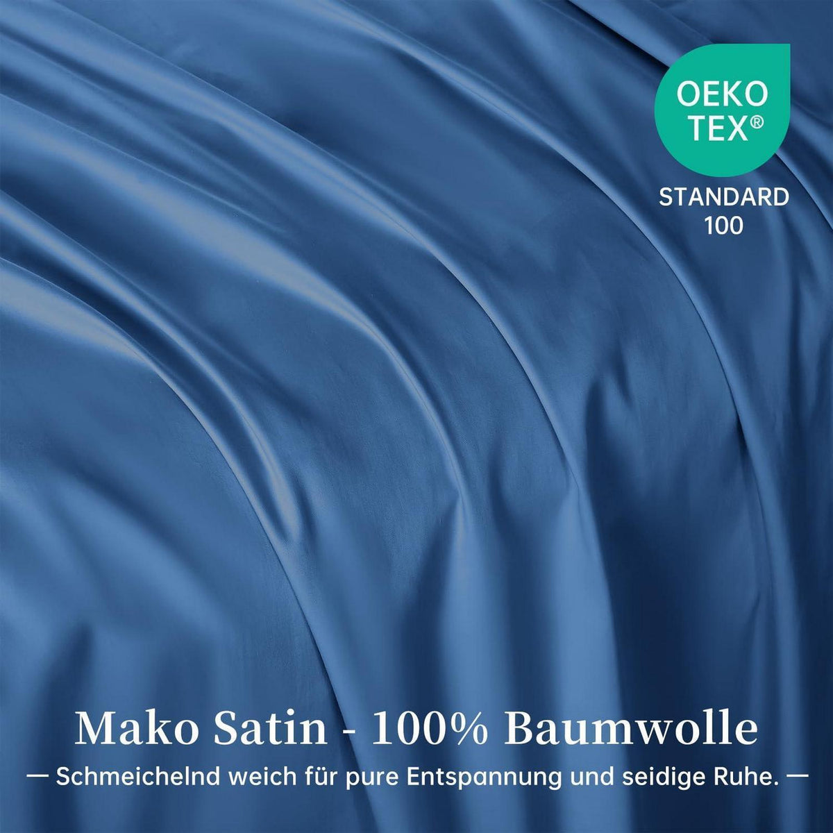 Satin Bettwäsche Set 220x240 cm Blau Mako Baumwolle