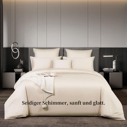 Satin Bettwäsche Set 200x220 cm Beige Baumwolle
