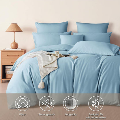 Satin Bettwäsche Set 200x220 cm Baumwolle Blau