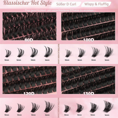 Wimpern-Extensions Cluster Set | 544 Stück D Curl 10-16mm
