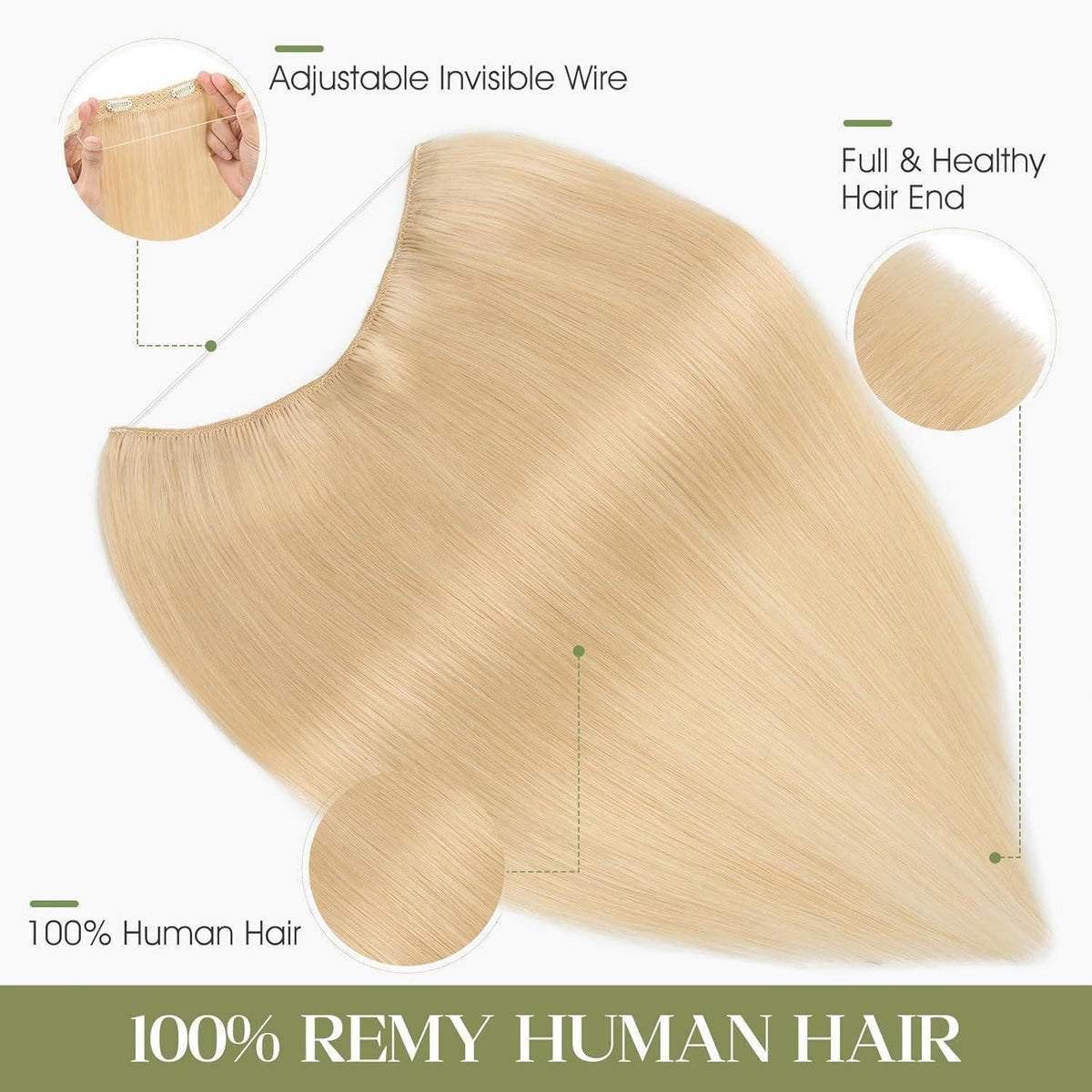 Echthaar Halo Extension Platinblond 45cm – Verstellbar & Unsichtbar