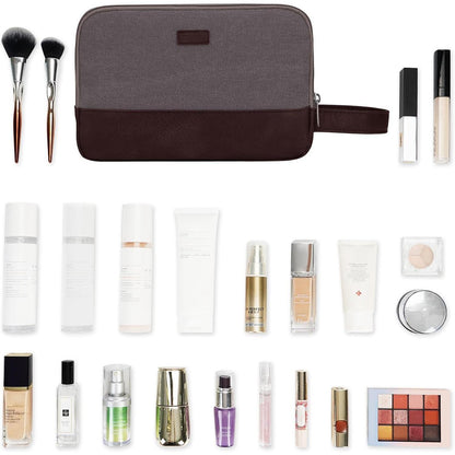 Kulturtasche Herren aus Canvas in Lederoptik, wasserabweisend, Taupe