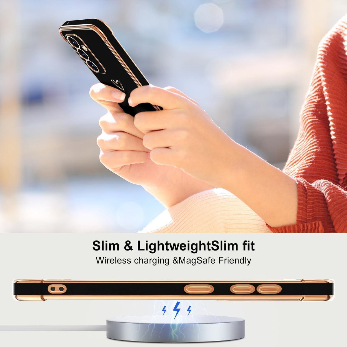 Handyhülle Samsung A17 4G/5G mit Herzmuster, galvanisiert, Schwarz