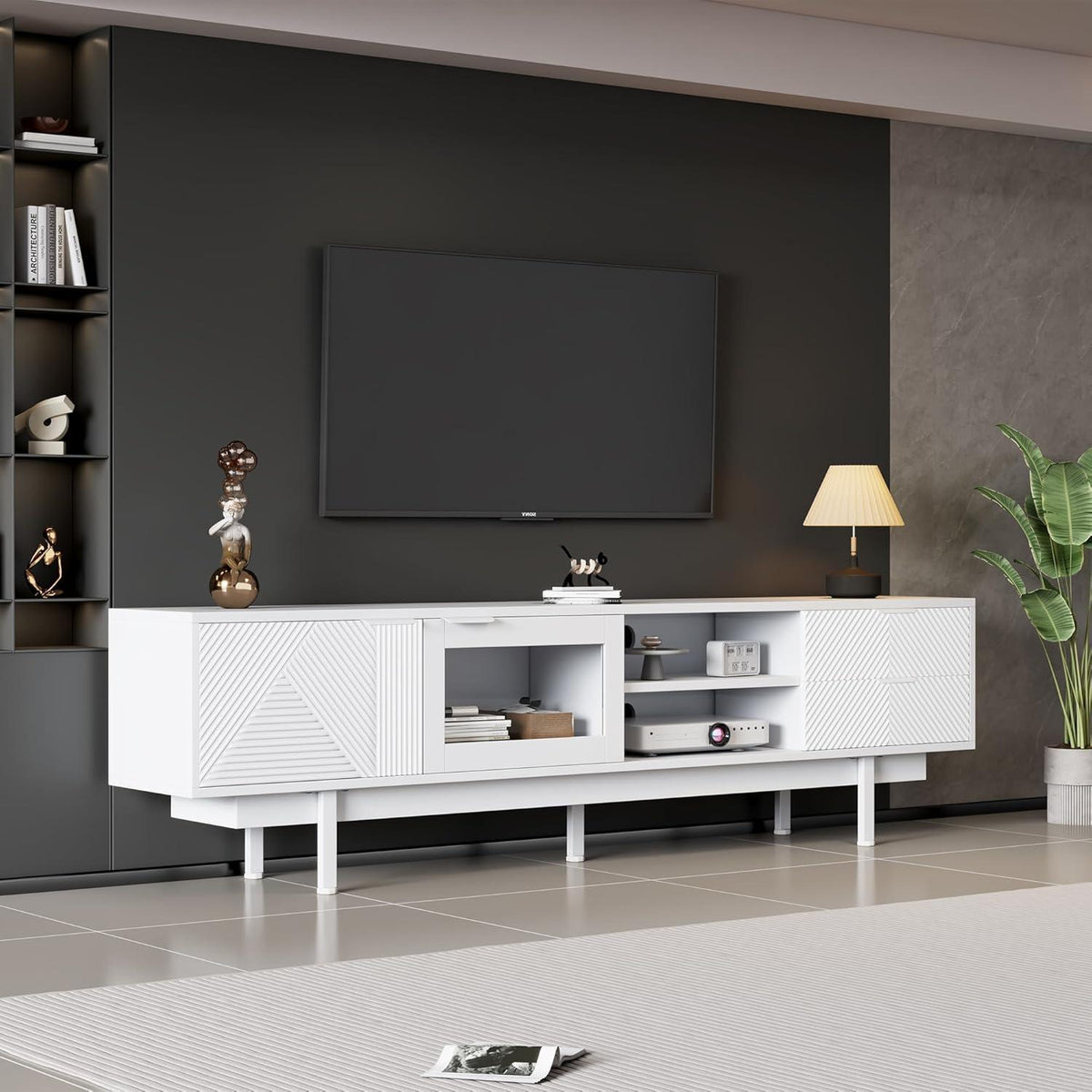 TV Lowboard Weiß mit Stauraum – 200x40x50.5cm