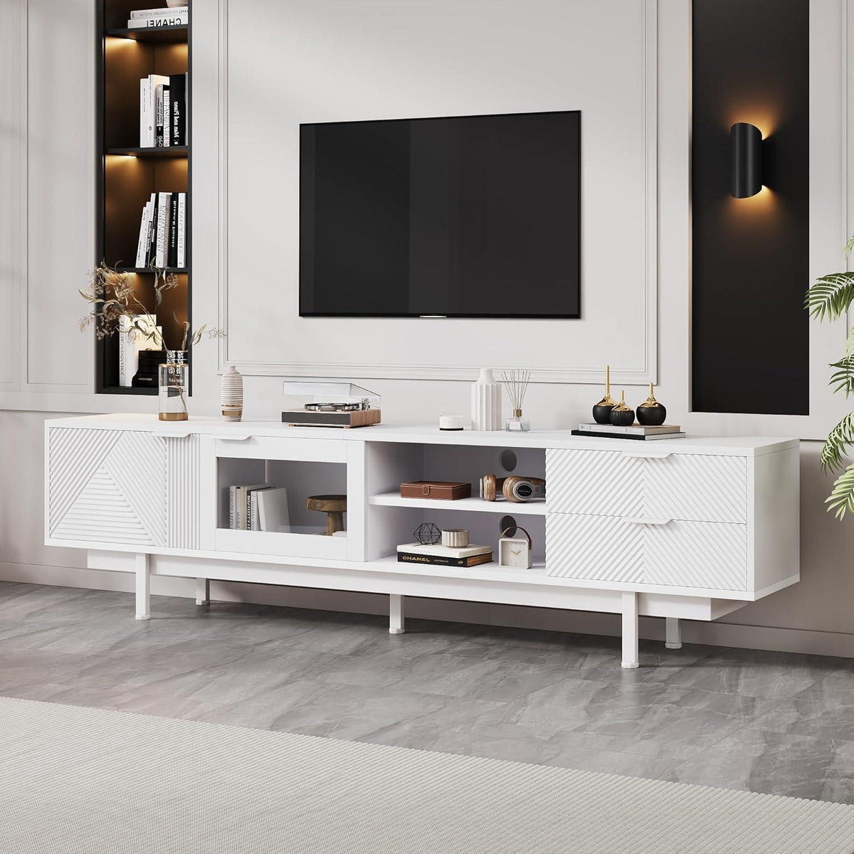 TV Lowboard Weiß mit Stauraum – 200x40x50.5cm