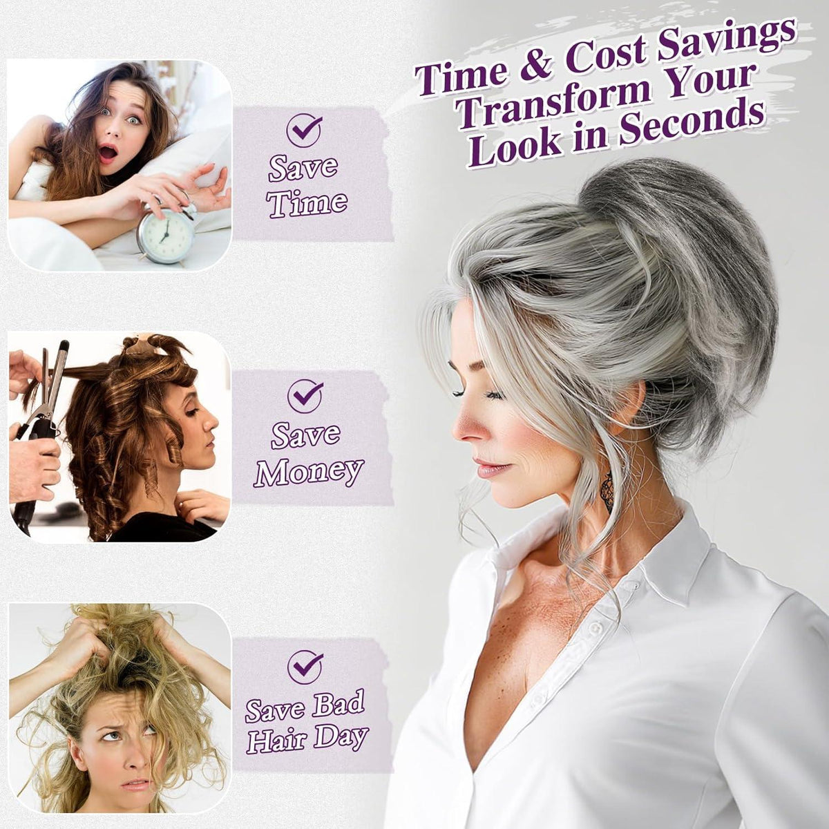 Echthaar Pferdeschwanz Extension Grau Mix – DIY Dutt Haarteil