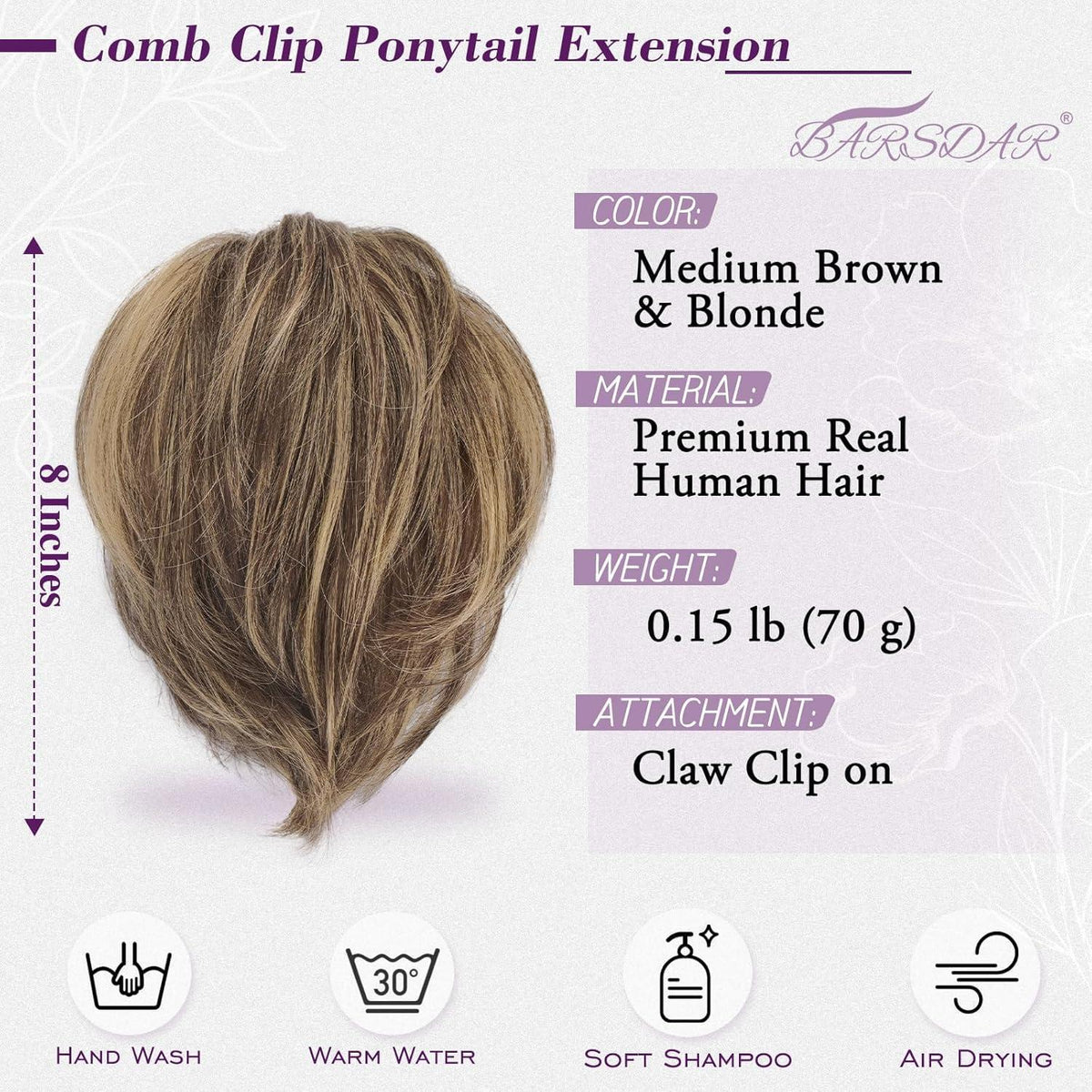 Echthaar Pferdeschwanz Extension – Braun Blond, DIY Dutt Klemmer