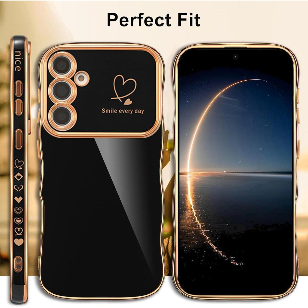 Schutzhülle Samsung Galaxy A17 4G/5G, Mädchen, lockige Wellen, galvanisiert, Schwarz