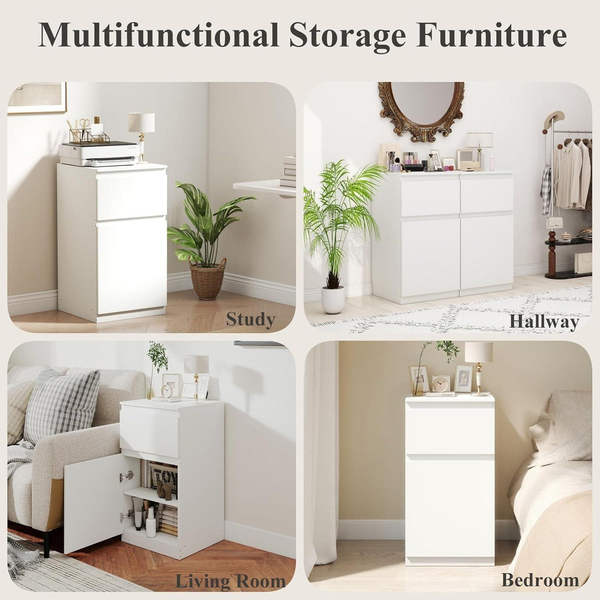 2er-Set Kommoden Weiß mit Schublade & Tür – Schlafzimmer Möbel