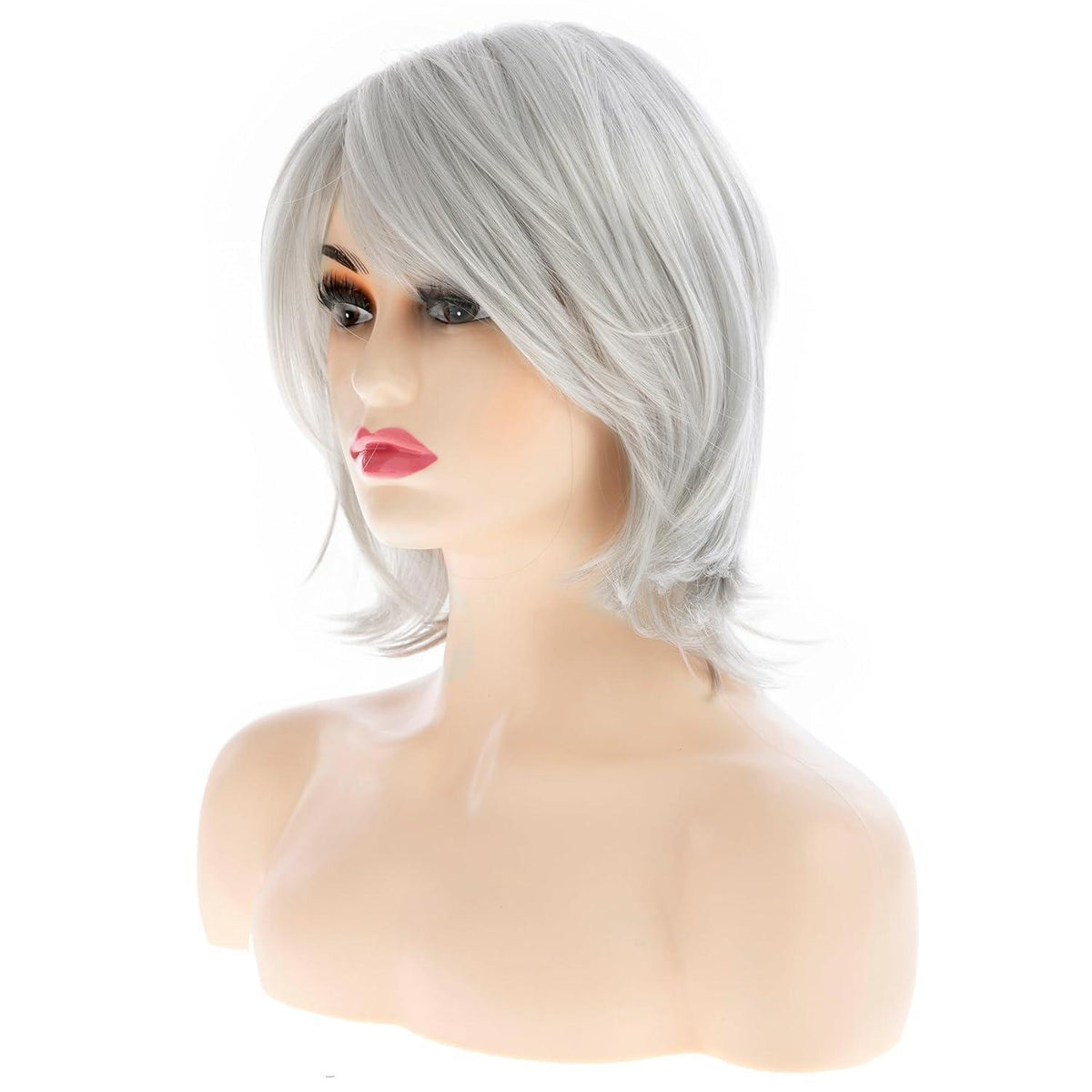Graue Kurzhaarperücke Damen Synthetisch mit Pony – Cosplay Perücke