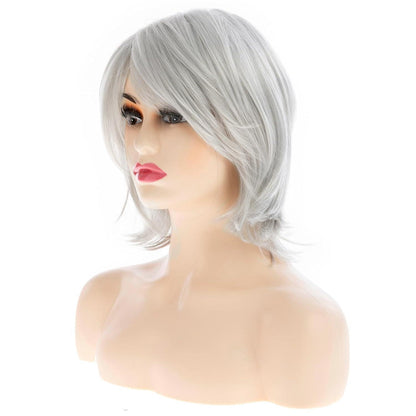 Graue Kurzhaarperücke Damen Synthetisch mit Pony – Cosplay Perücke