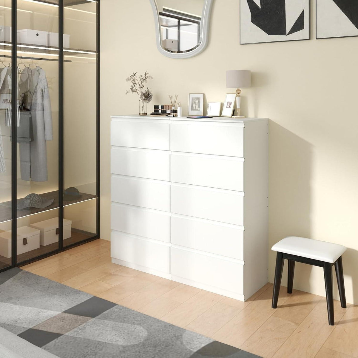 Weiße Kommode 2er-Set mit 5 Schubladen (60x40x120cm)