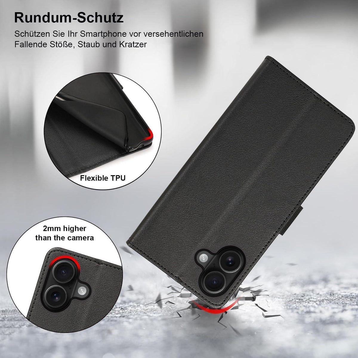 iPhone 17 Klapphülle aus Premium mit Kartenfach & Ständer Schwarz in Lederoptik