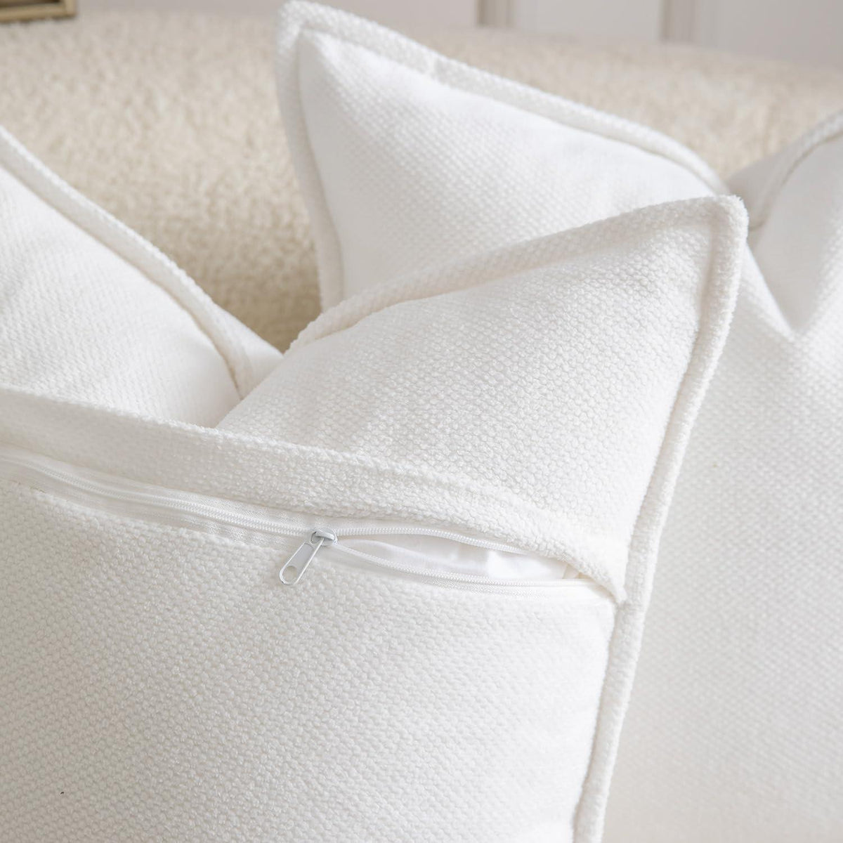 2x Chenille Kissenbezug Weiß 40x80 cm - Weiche Boho Deko