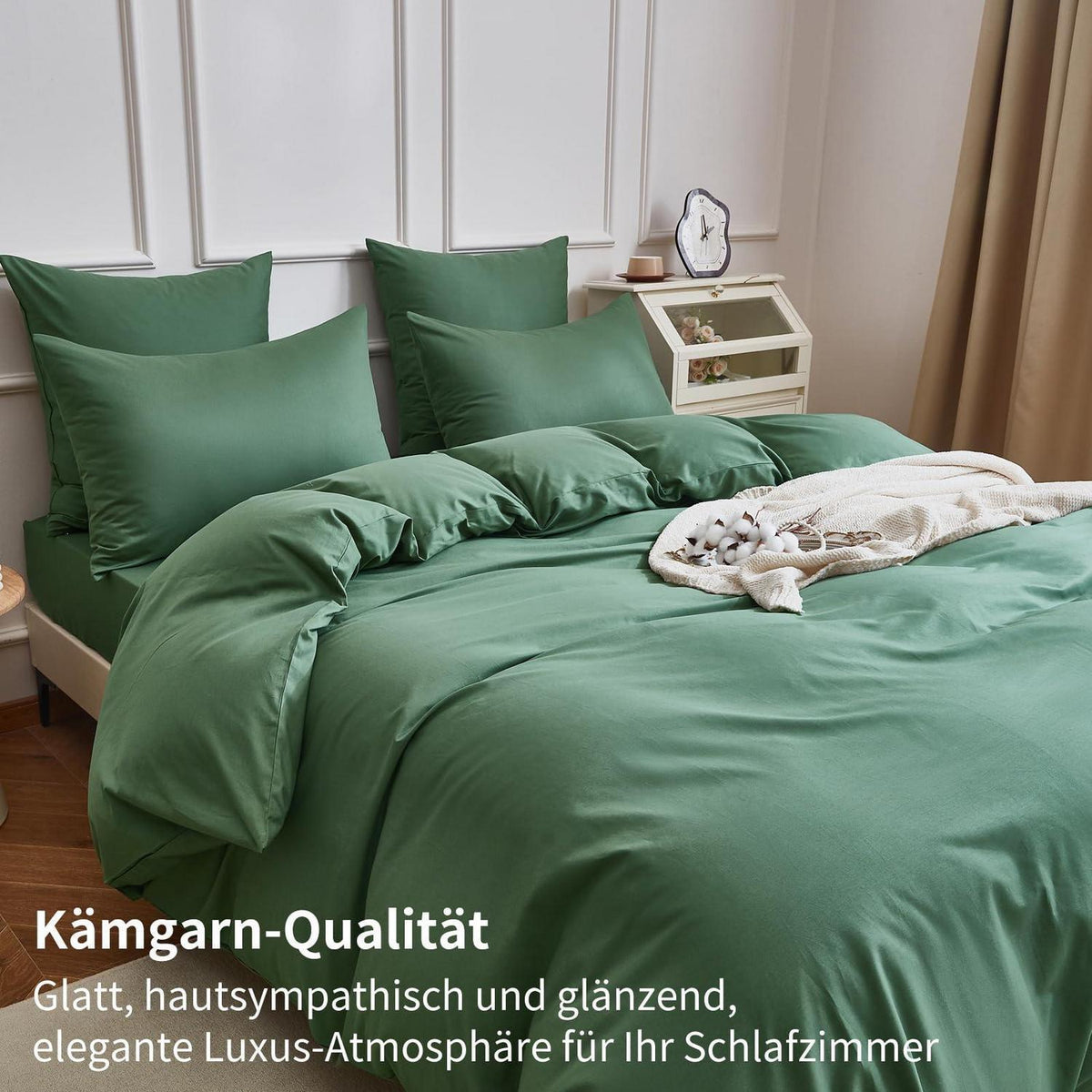 4teilige Bettwäsche 135x200 Grün – 100% Baumwolle
