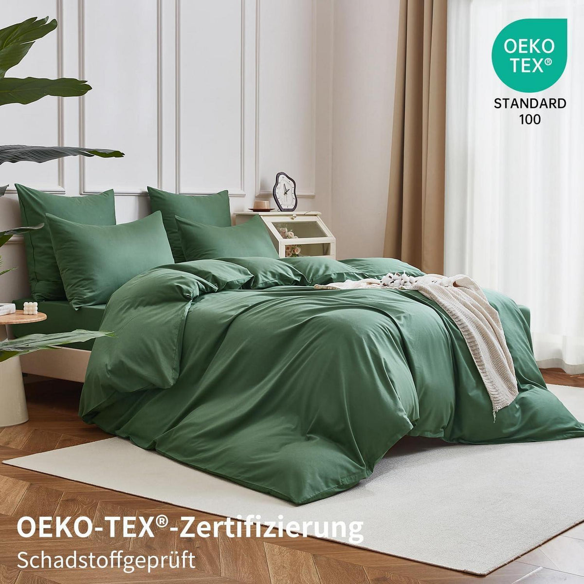 4teilige Bettwäsche 135x200 Grün – 100% Baumwolle