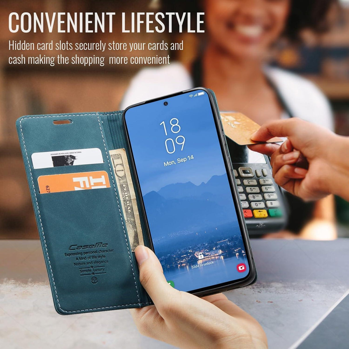 Klapphülle für Samsung Galaxy S25 FE 5G Blaugrün in Lederoptik