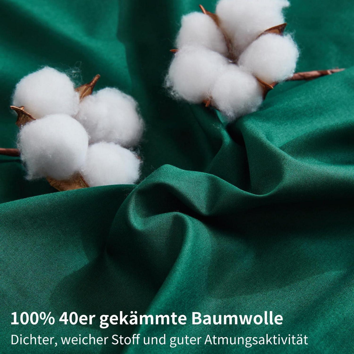 Dunkelgrüne Bettwäsche 135x200 - 4-teilig, 100% Baumwolle