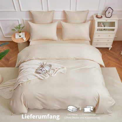 Baumwoll Bettwäsche Set 220x240 Beige – 3-teilig, Kühlend & Weich