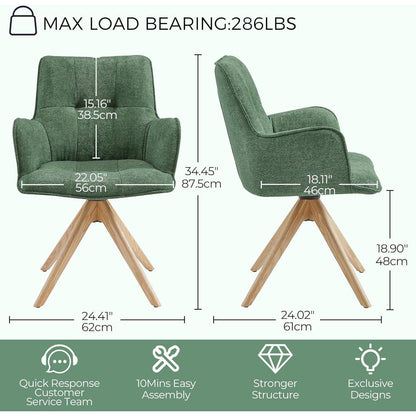Drehbarer Esszimmerstuhl Set Grün - Bouclé & Eichenholz