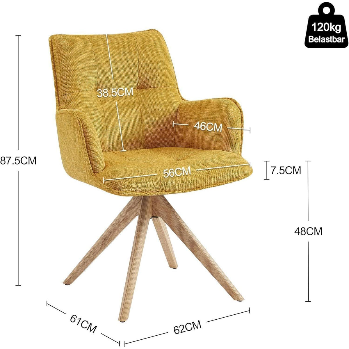 Drehbarer Sessel Gelb Bouclé – Wohnzimmer & Schminktisch