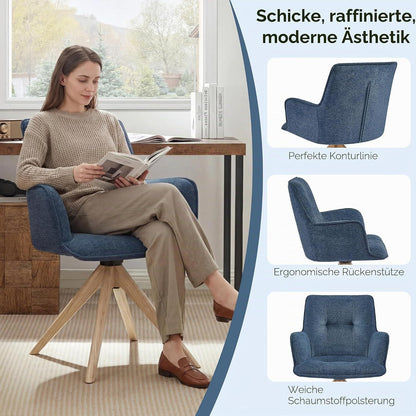 Drehbarer Esszimmerstuhl Set Blau - Polsterstuhl mit Armlehnen