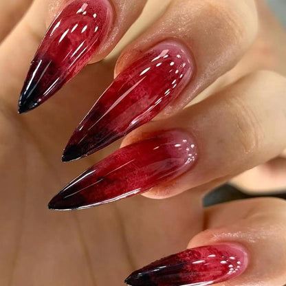 24 Halloween Press On Nails - Rot Schwarz Gradient Kunstnägel Set