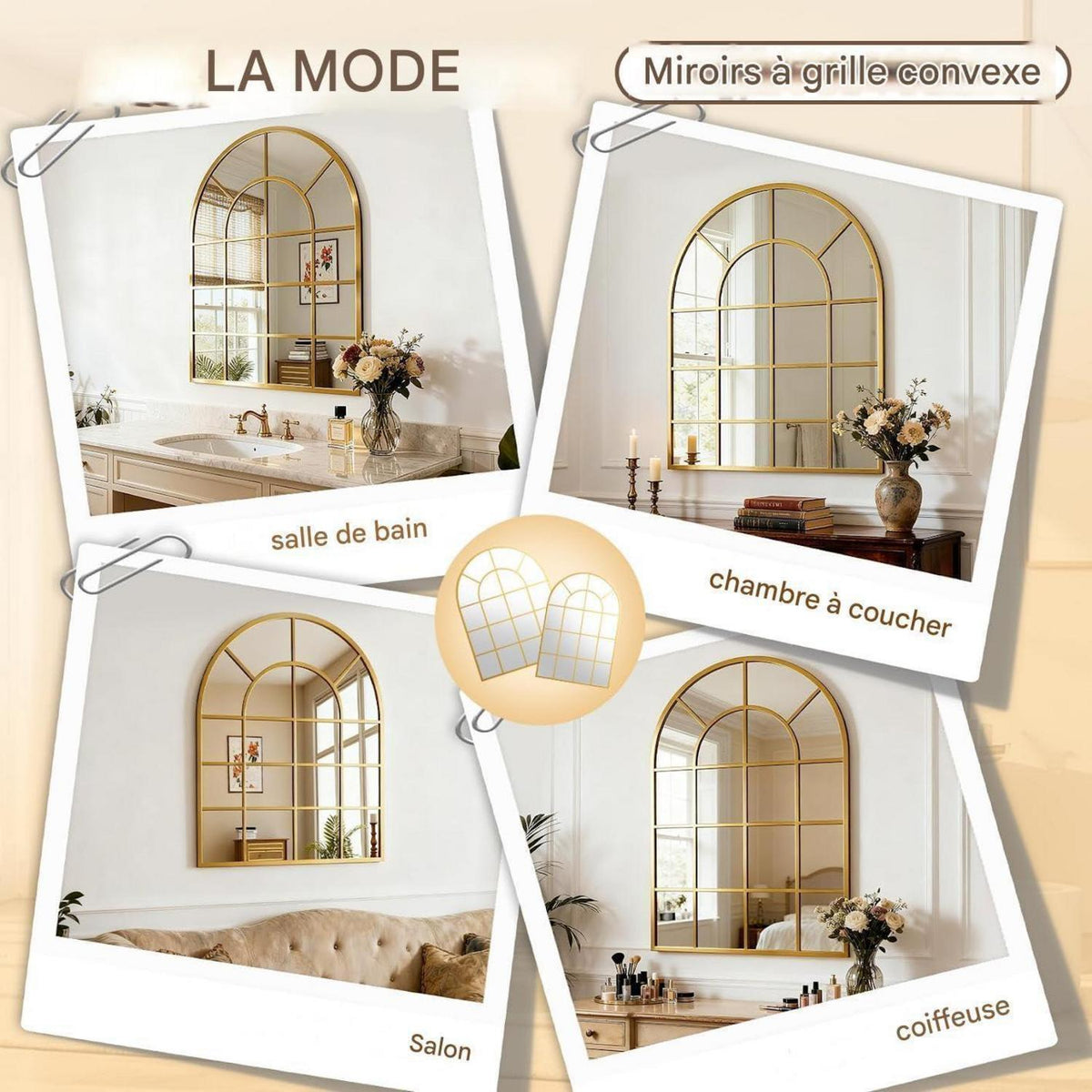 Koonmi Gitter Wandspiegel Gold 100x75 cm – Dekorativer Spiegel