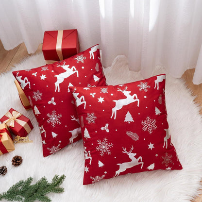 2er Set Weihnachtskissenbezug 50x50 cm - Rot, Elch & Schnee