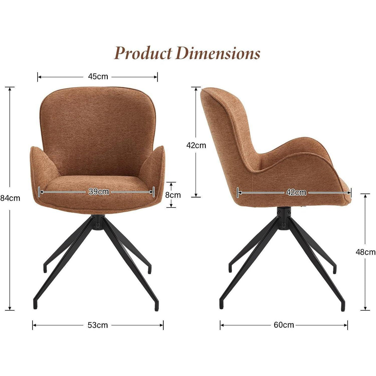 Drehbarer Esszimmerstuhl 2er Set – Gepolstert, Braun