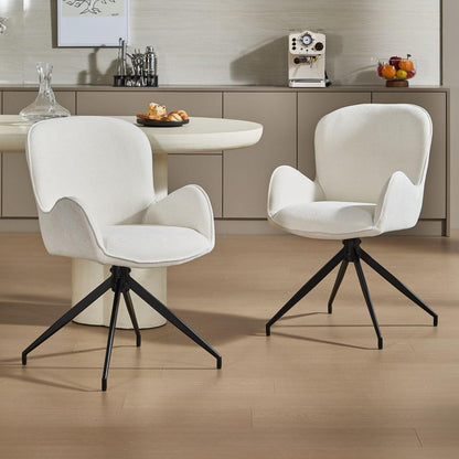 Drehbare Esszimmerstühle 2er Set – Gepolstert, Weiß