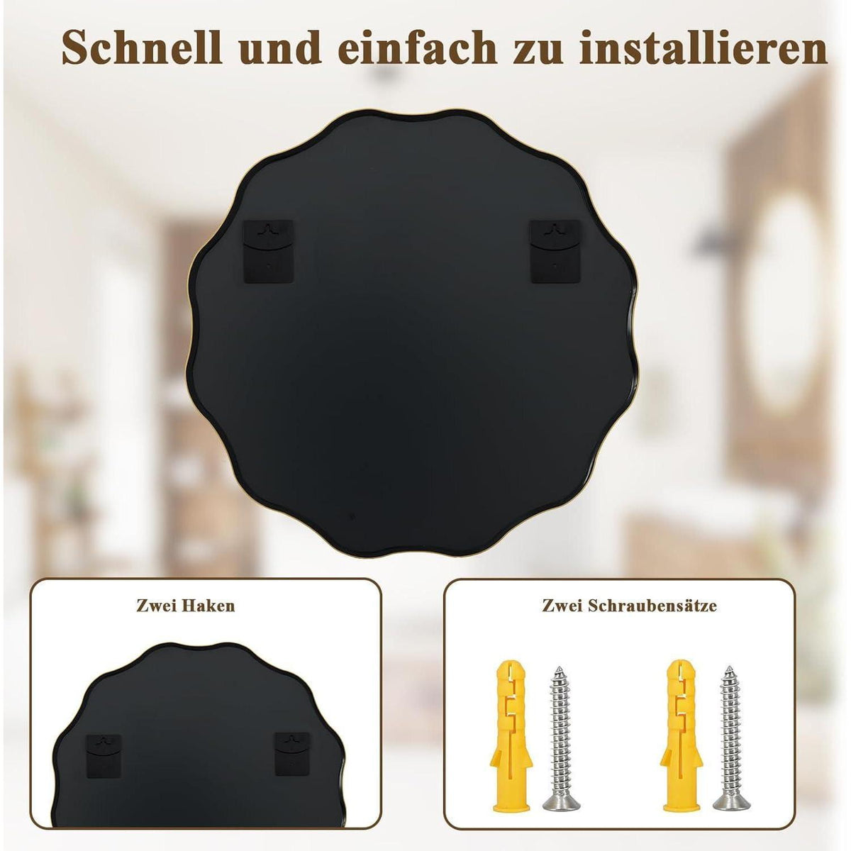 Runder Wandspiegel mit gewelltem Rand, Gold 105cm