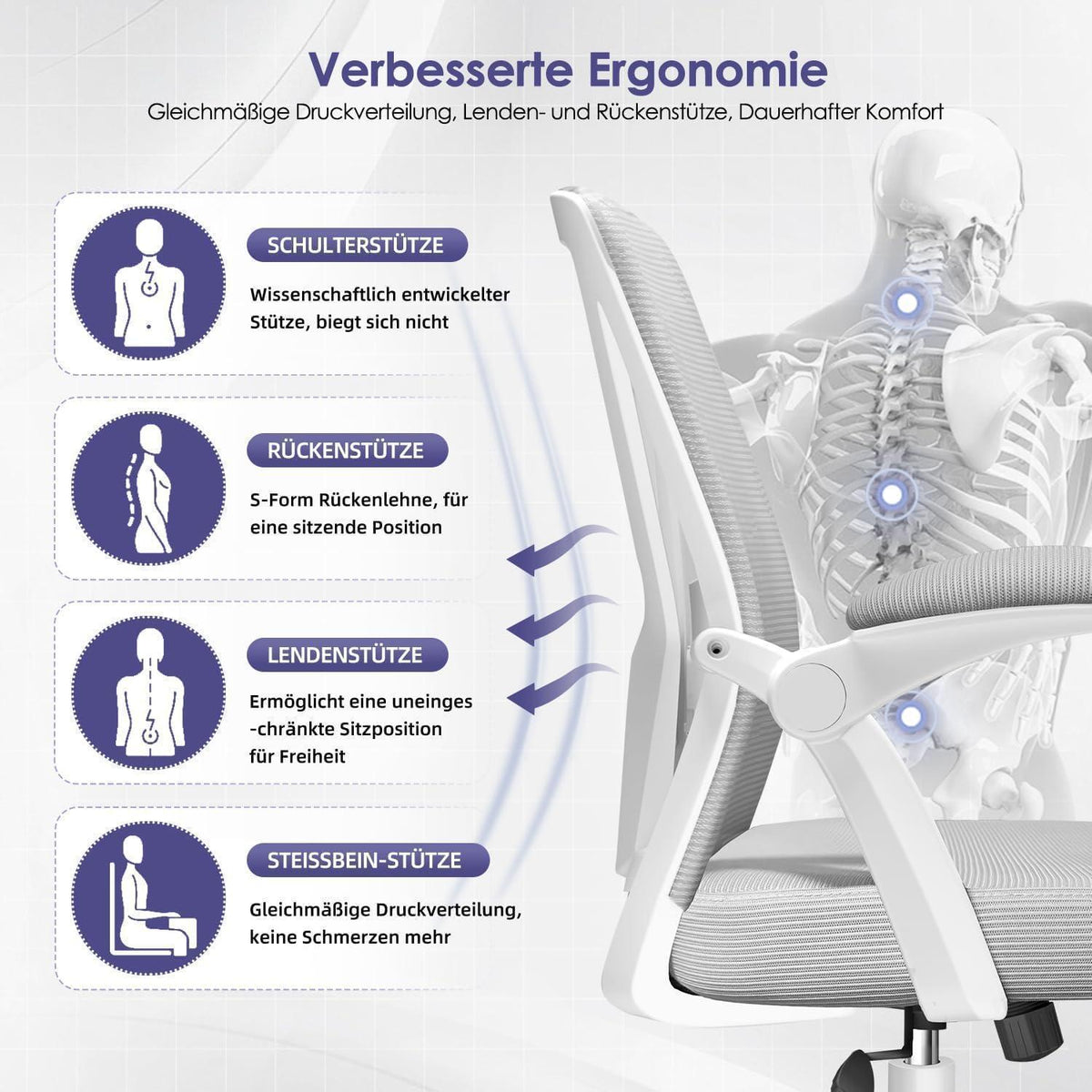 Ergonomischer Bürostuhl mit Lendenstütze und Wippfunktion, Grau